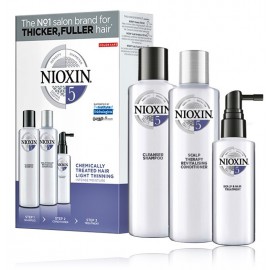 Nioxin System 5 rinkinys šviesintiems, chemiškai paveiktiems mažai slenkantiems plaukams (šampūnas + kondicionierius + spec. priemonė) 350 ml.