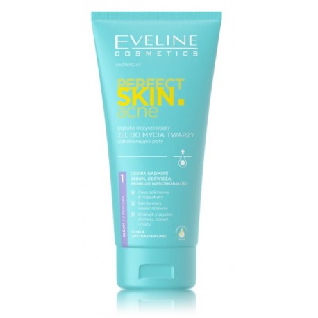 Eveline Perfect Skin .acne Deep-Cleansing Gel giliai valantis veido gelis probleminei odai