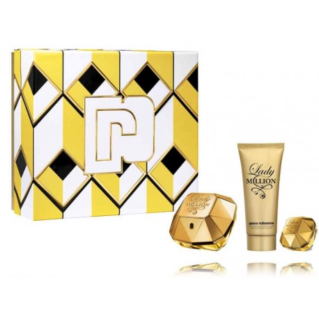 Paco Rabanne Lady Million rinkinys moterims (80 ml. EDP + 5 ml. EDP + 100 ml. kūno losjonas)