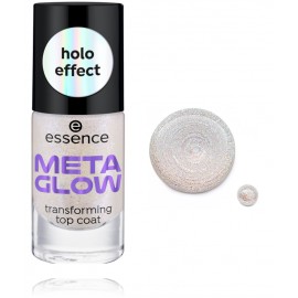 Essence Meta Glow Transforming Top Coat viršutinis nagų lako sluoksnis su pusiau skaidriu sidabriniu/mėlynu blizgesiu