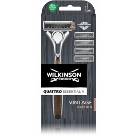 Wilkinson Sword Quattro Essential 4 Vintage Edition skustuvas su keičiamomis galvutėmis vyrams