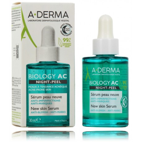 A-Derma Biology AC Night-Peel Serum naktinis šveičiantis serumas veidui