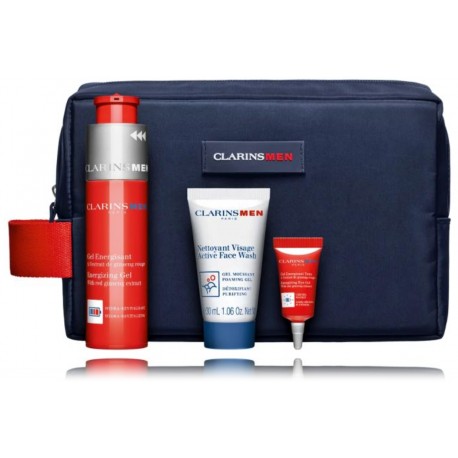 Clarins Men набор для мужчин (гель для лица 50 мл + средство для умывания 30 мл + гель для глаз 3 мл + косметичка)