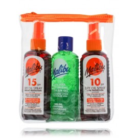 Malibu Dry Oil Set Of Body Care rinkinys (gelis po deginimosi 100 ml. + SPF10 sausas aliejus 100 ml. + SPF15 sausas aliejus 100 ml. + kosmetinė)